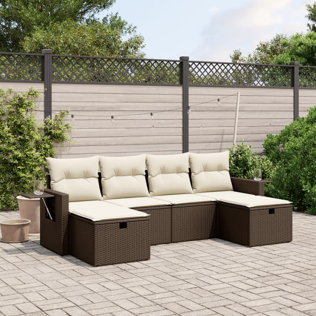 vidaXL Salon de jardin avec coussins 6 pcs marron résine tressée