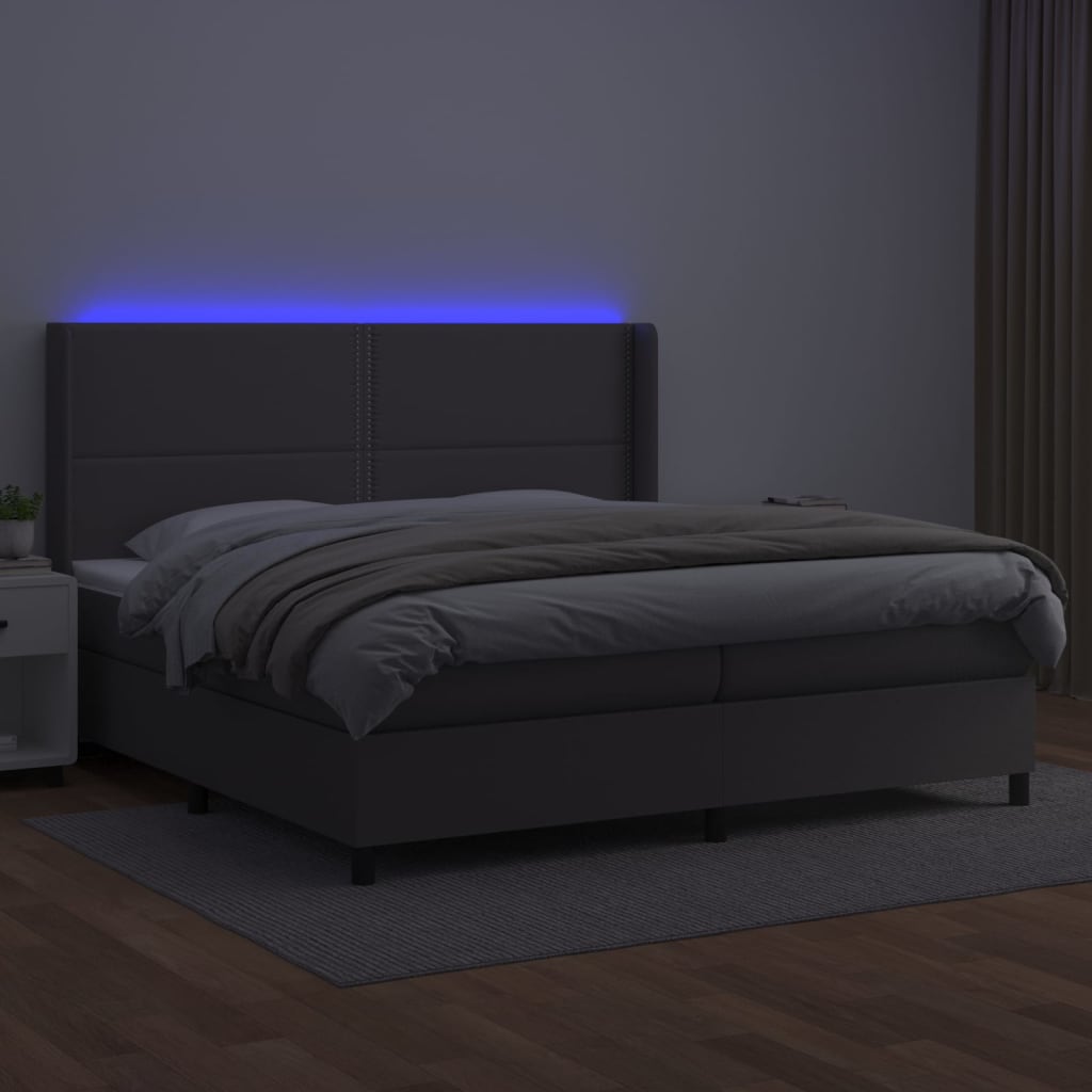 vidaXL Sommier à lattes de lit matelas LED Gris 200x200 cm Similicuir