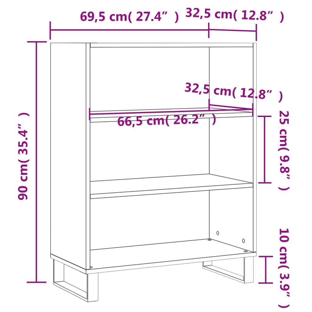 vidaXL Armoire à étagères noir 69,5x32,5x90 cm bois d'ingénierie