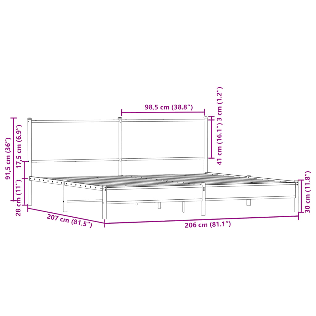 vidaXL Cadre de lit en métal sans matelas chêne marron 200x200 cm