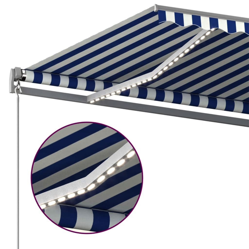 vidaXL Auvent automatique capteur de vent/LED 450x300 cm Bleu et blanc