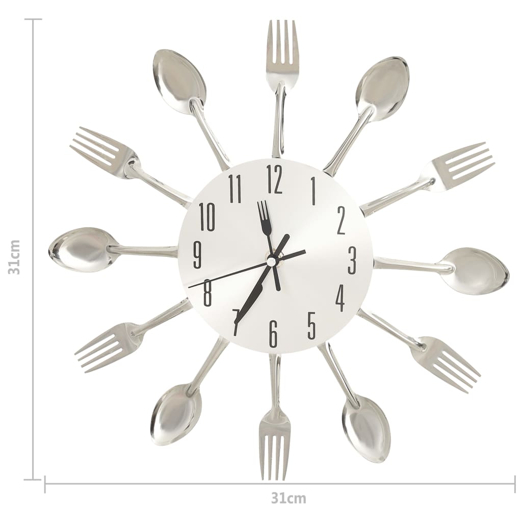 vidaXL Horloge murale et cuillère et fourchette Argenté 31cm Aluminium