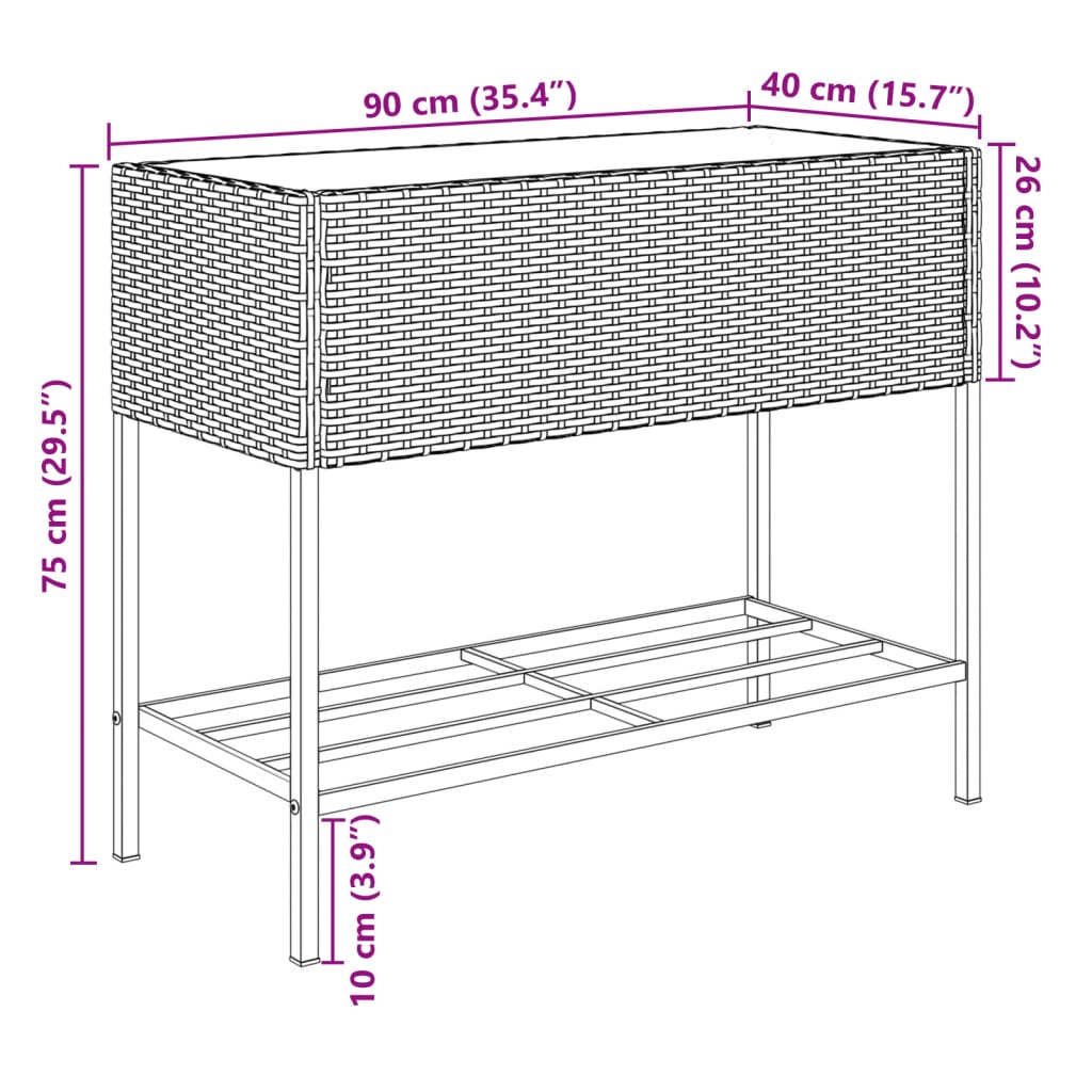 vidaXL Jardinières avec étagère 2 pcs gris 90x40x75 cm résine tressée