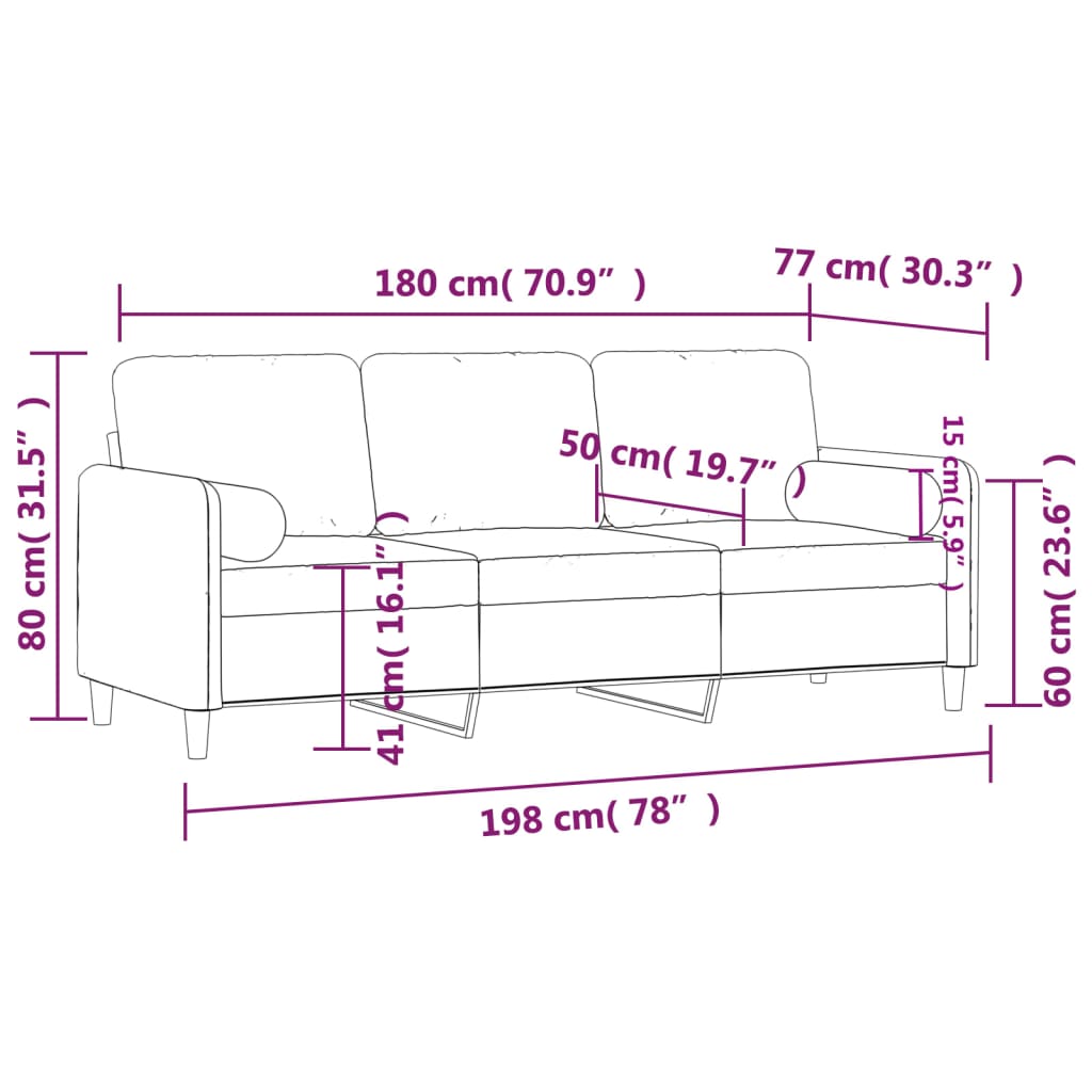 vidaXL Canapé 3 places avec oreillers décoratifs rose 180 cm velours