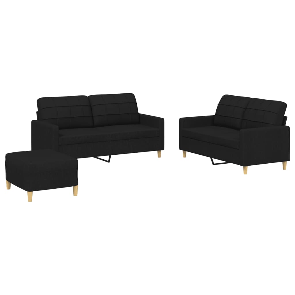 vidaXL Ensemble de canapés 3 pcs avec coussins Noir Tissu