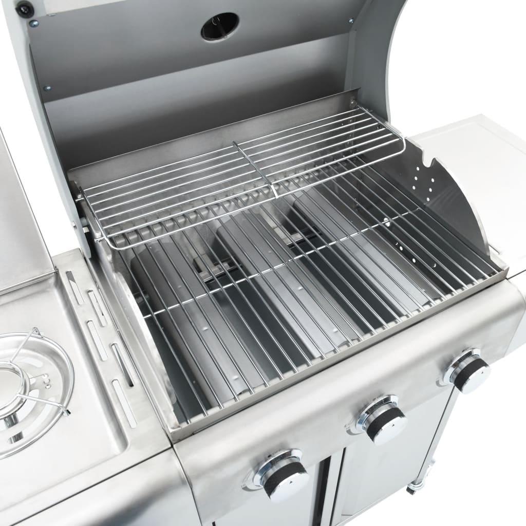 vidaXL Barbecue gril à gaz avec 4 brûleurs argenté acier inoxydable