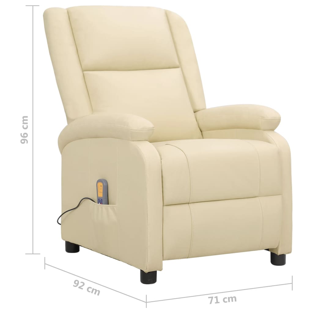 vidaXL Fauteuil de massage Crème Cuir véritable