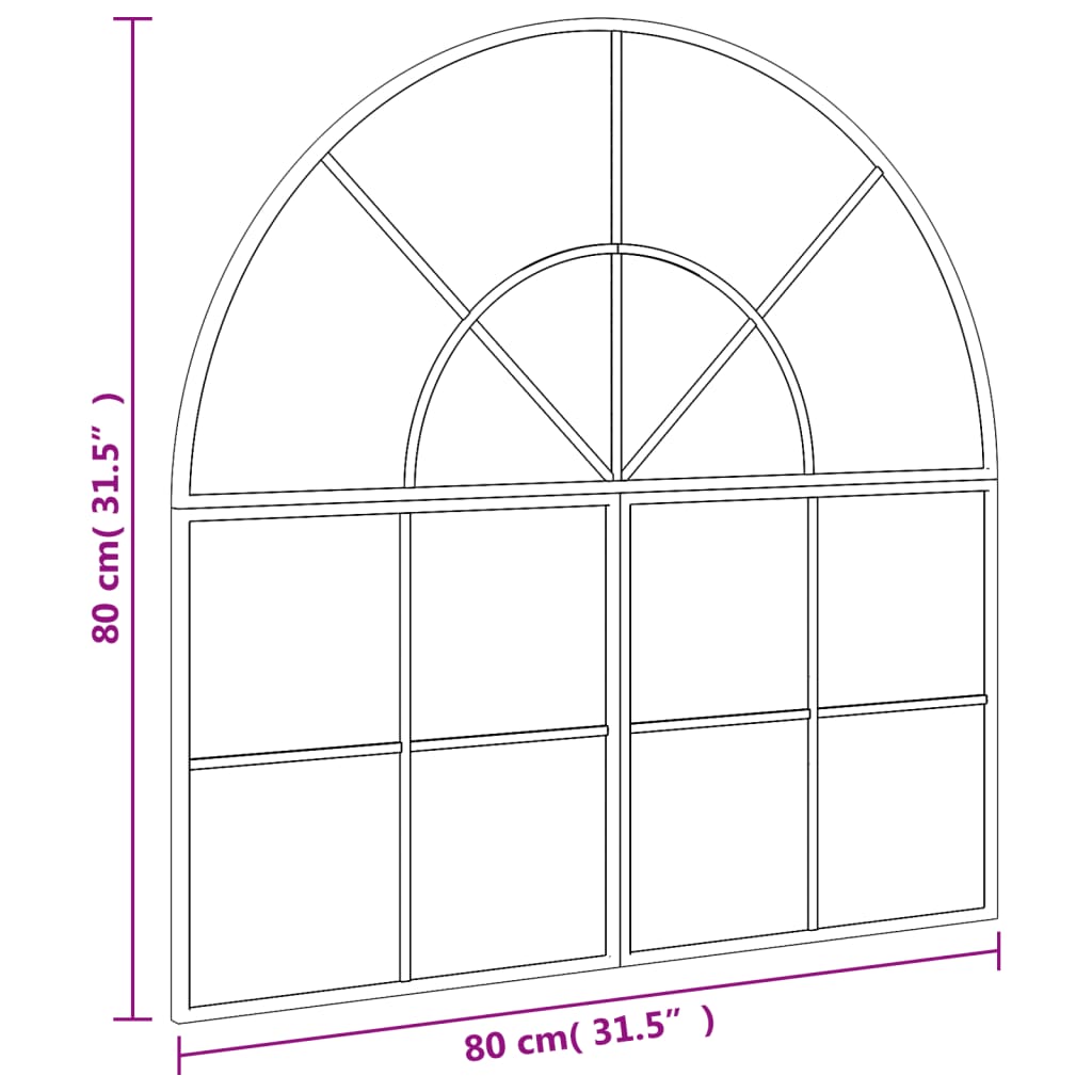 vidaXL Miroir mural noir 80x80 cm arche fer