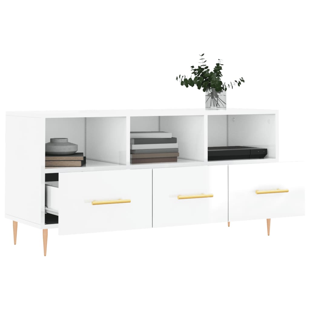 vidaXL Meuble TV Blanc brillant 102x36x50 cm Bois d'ingénierie