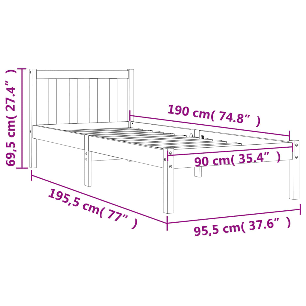 vidaXL Cadre de lit cire marron 90x190 cm bois de pin massif