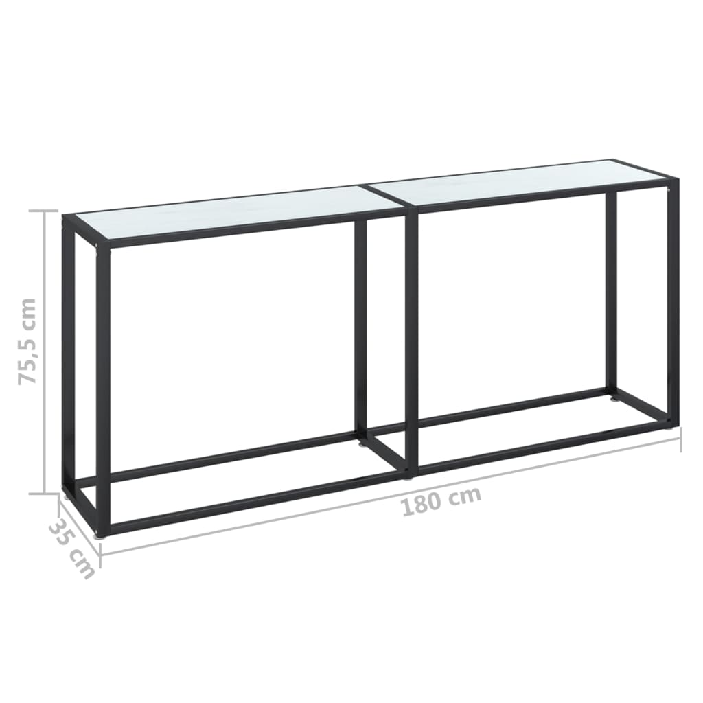 vidaXL Table console Marbre blanc 180x35x75,5 cm Verre trempé