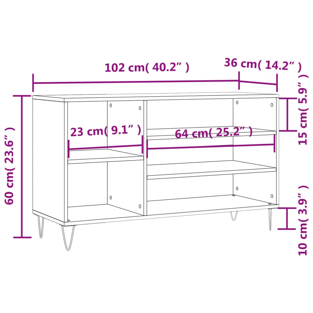 vidaXL Armoire à chaussures Gris béton 102x36x60 cm Bois d'ingénierie