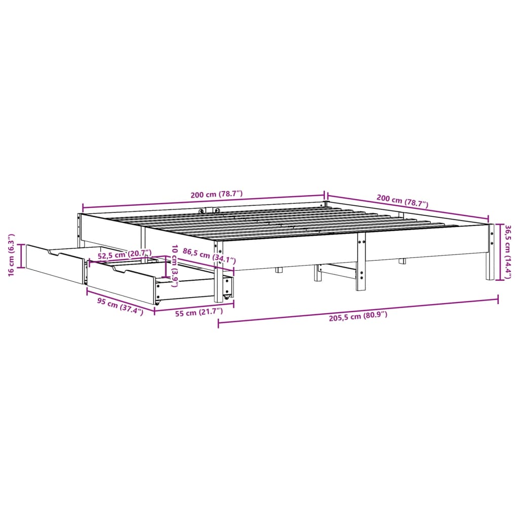 vidaXL Cadre de lit sans matelas cire marron 200x200cm bois pin massif