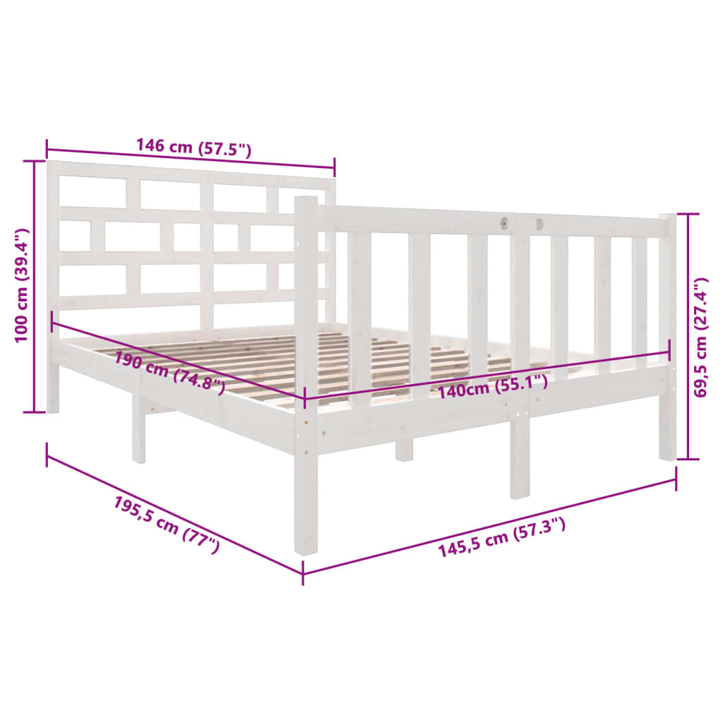 vidaXL Cadre de lit Blanc Bois de pin massif 140x190 cm