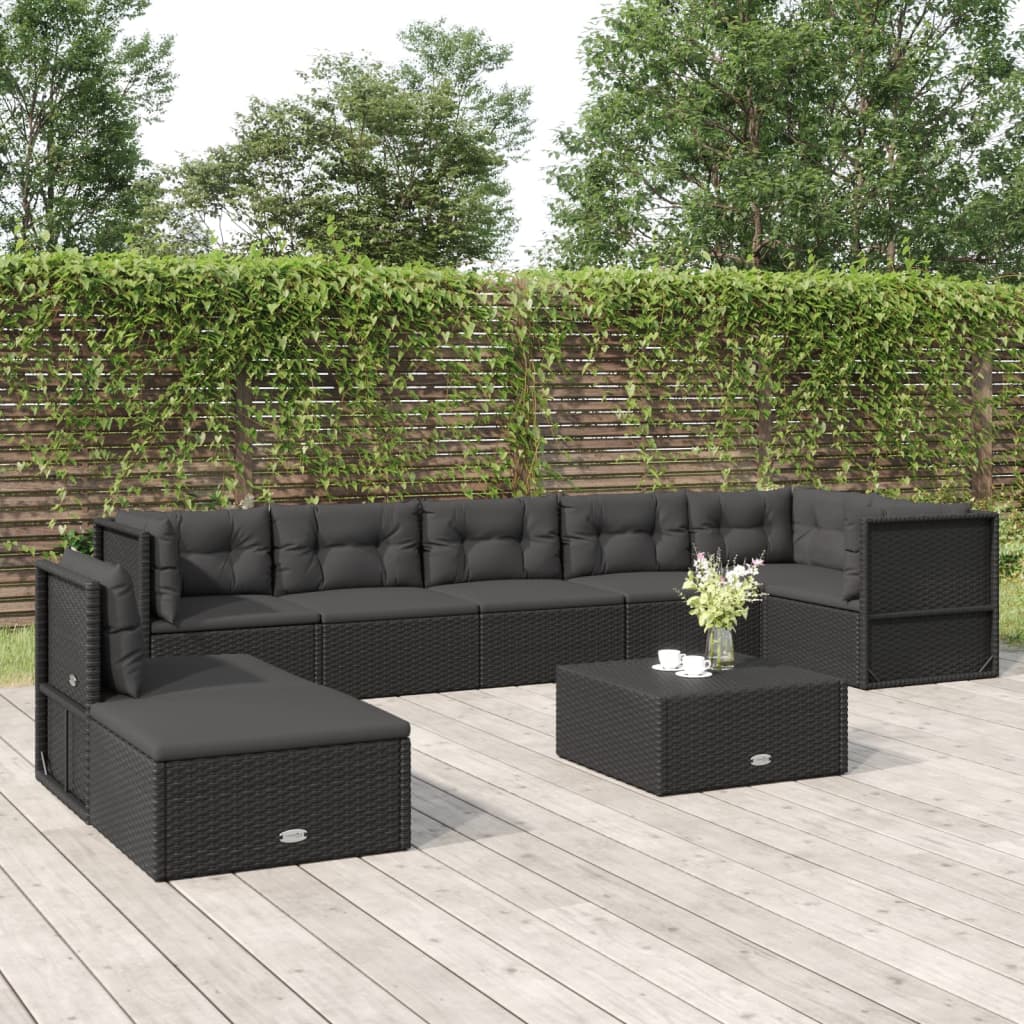 vidaXL Salon de jardin 8 pcs avec coussins noir résine tressée