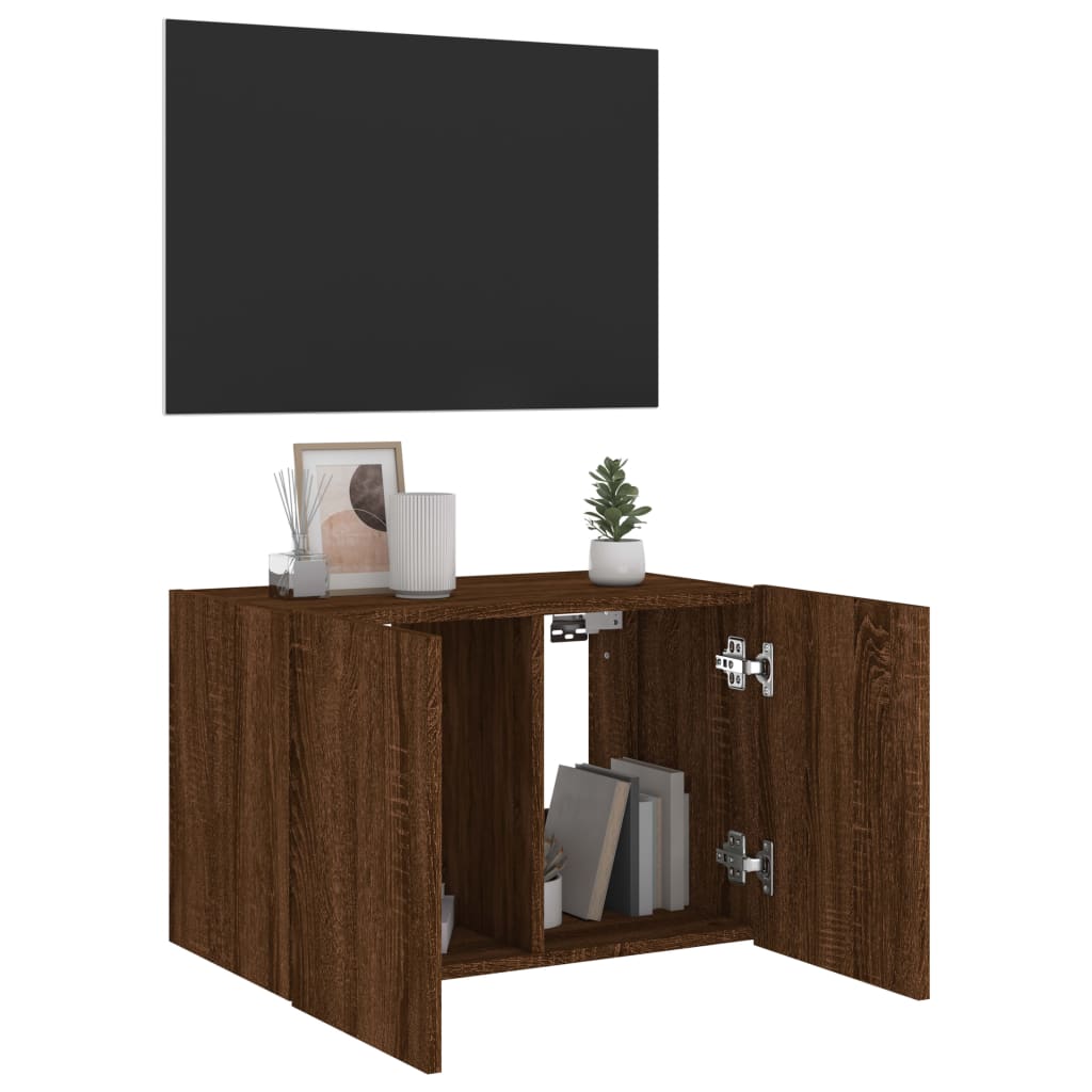 vidaXL Meuble TV mural avec lumières LED chêne marron 60x35x41 cm