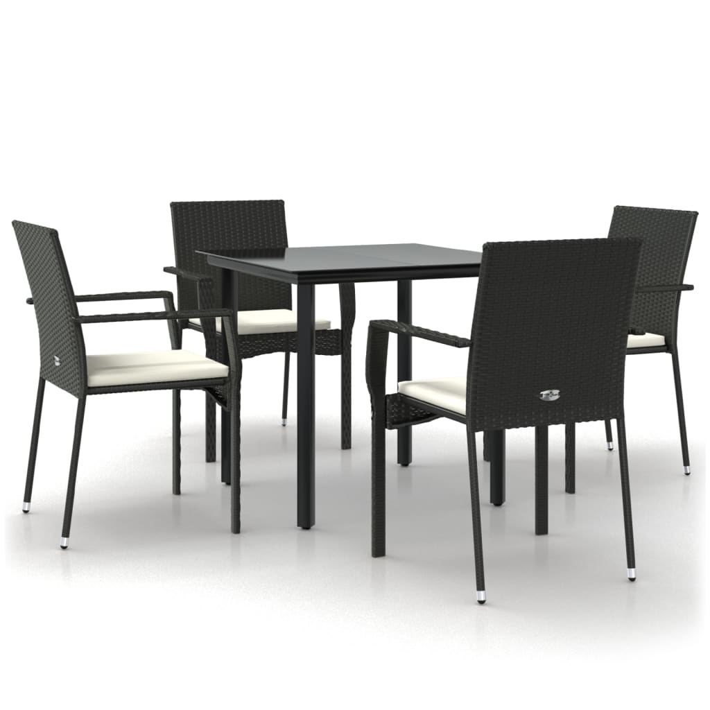 vidaXL Ensemble à manger de jardin coussins 5pcs Noir Résine tressée