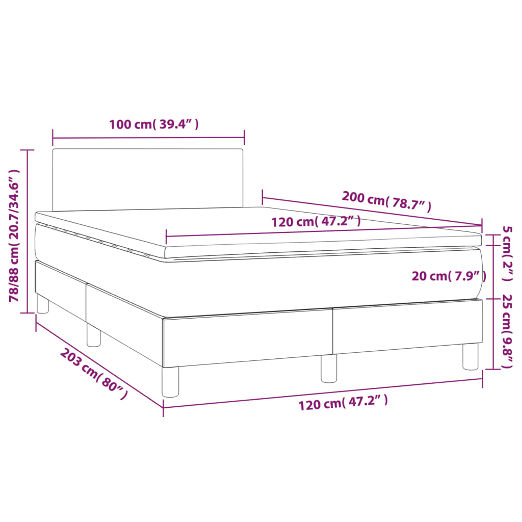 vidaXL Sommier à lattes de lit avec matelas Gris clair 120x200cm Tissu