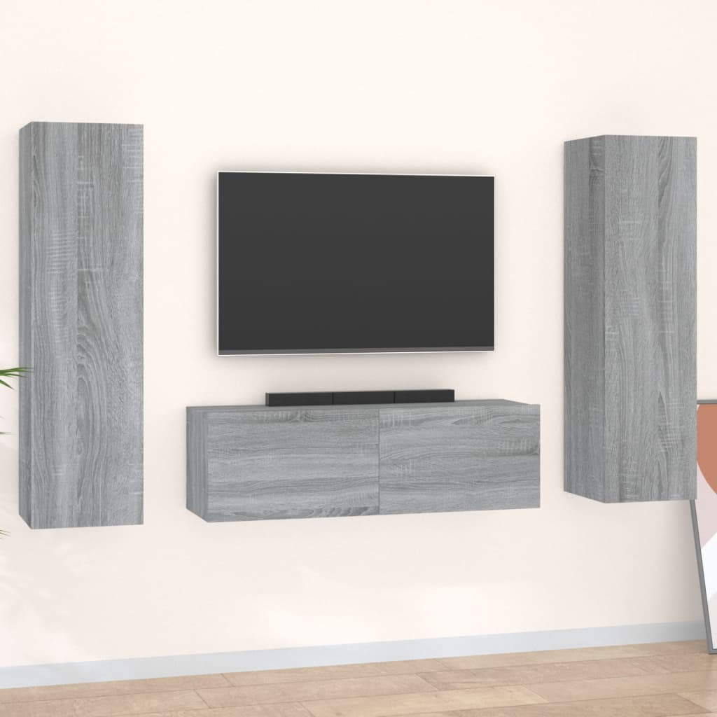 vidaXL Ensemble de meubles TV 3 pcs Sonoma gris Bois d'ingénierie