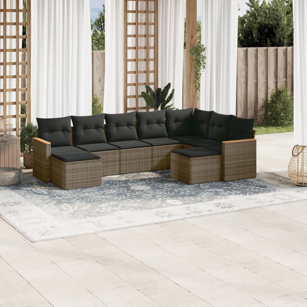 vidaXL Salon de jardin 9 pcs avec coussins gris résine tressée