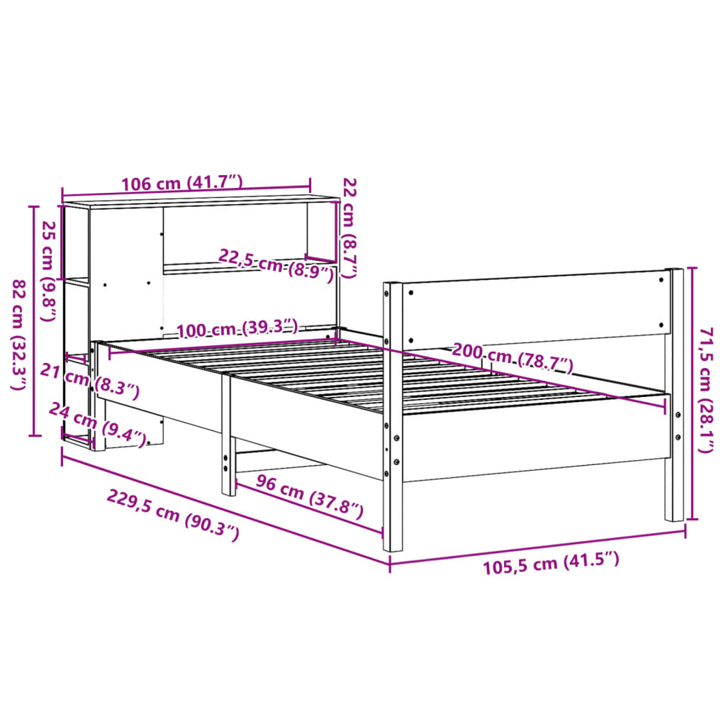 vidaXL Lit bibliothèque sans matelas blanc 100x200 cm bois pin massif