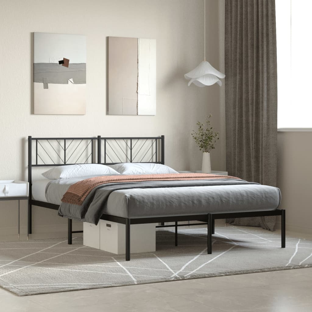 vidaXL Cadre de lit métal sans matelas avec tête de lit noir 120x190cm