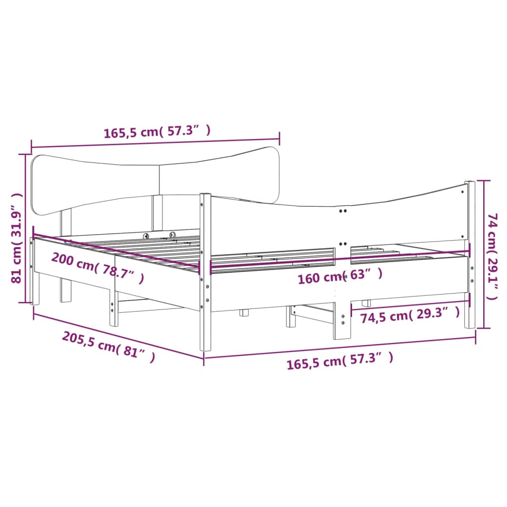 vidaXL Cadre de lit sans matelas blanc 160x200 cm bois de pin massif