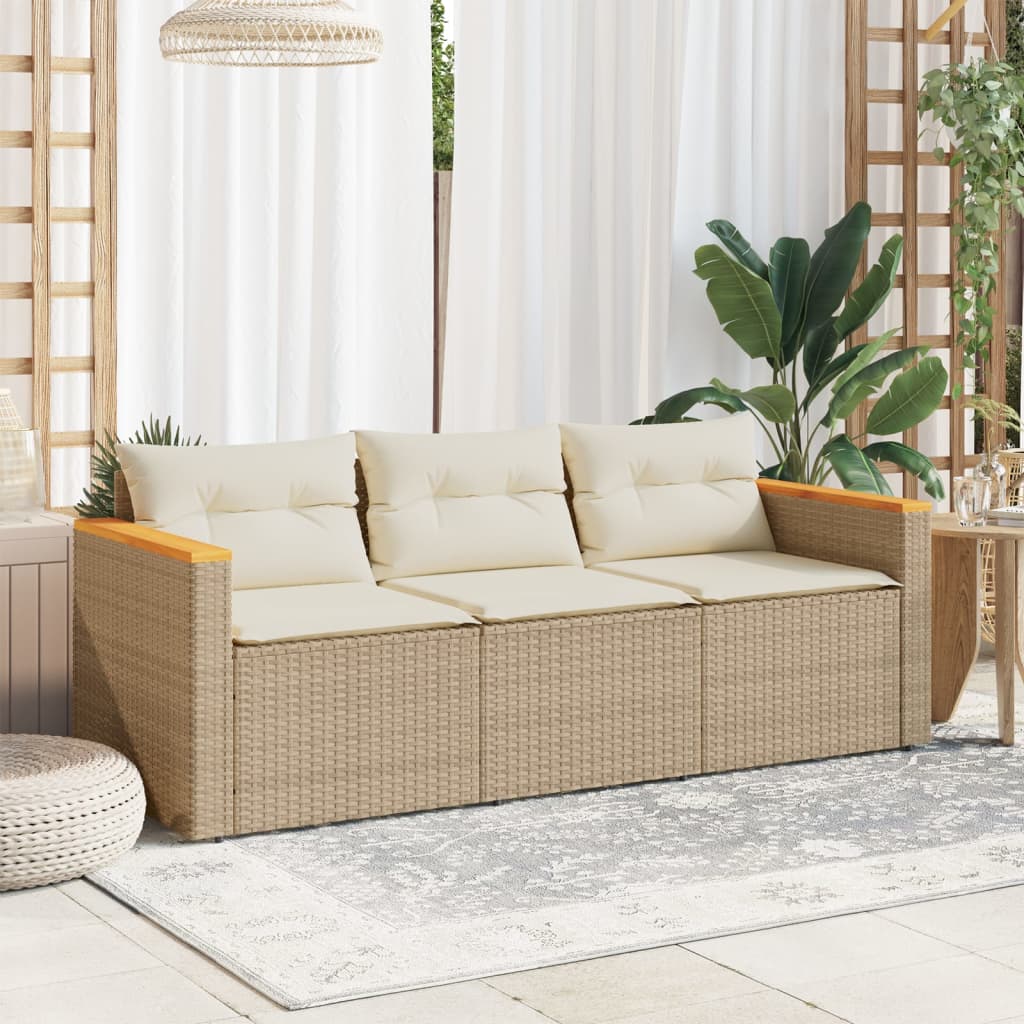 vidaXL Canapé de jardin avec coussins 3 places beige résine tressée