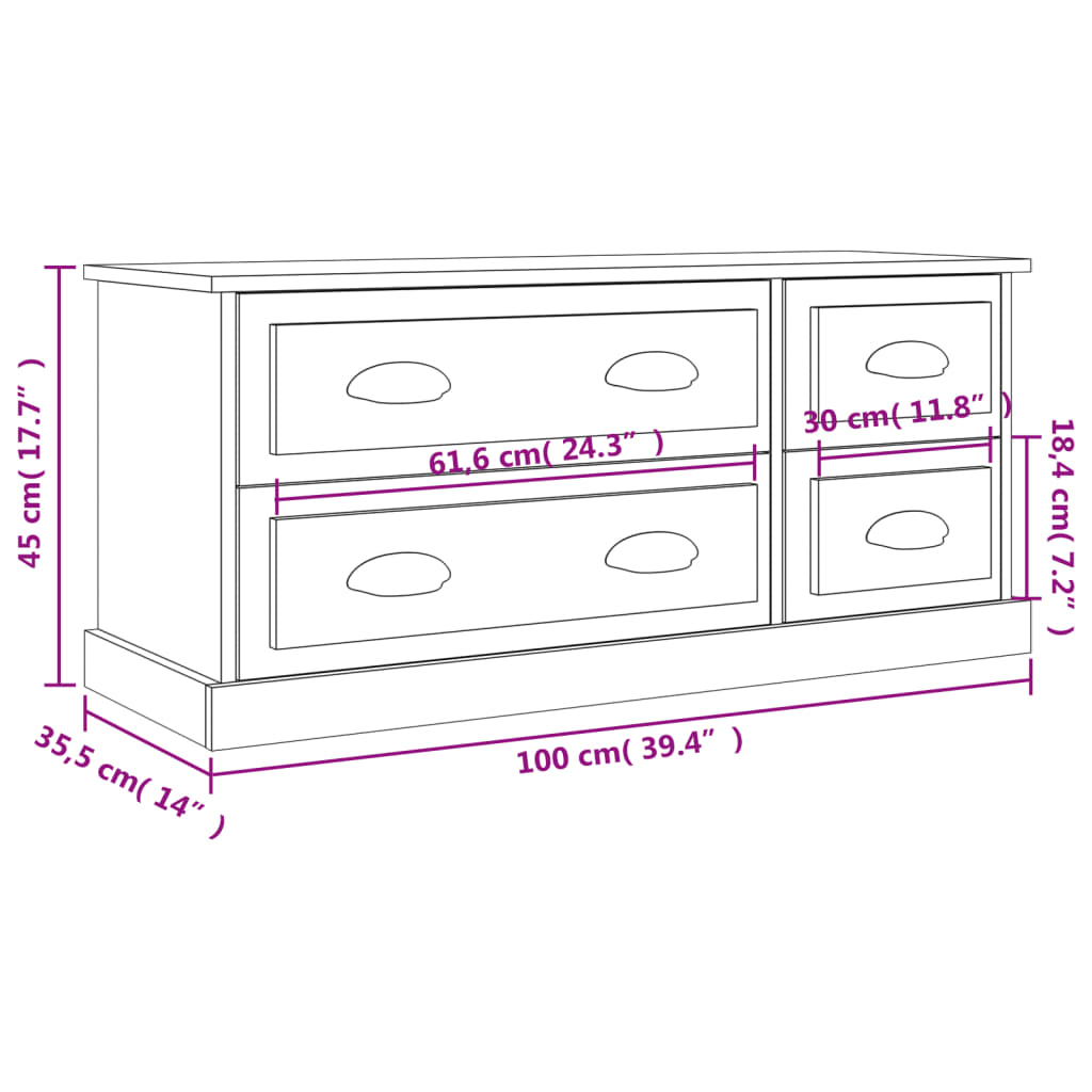 vidaXL Meuble TV sonoma gris 100x35,5x45 cm bois d'ingénierie