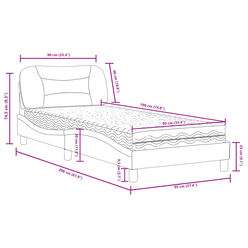 vidaXL Lit avec matelas gris foncé 90x190 cm tissu