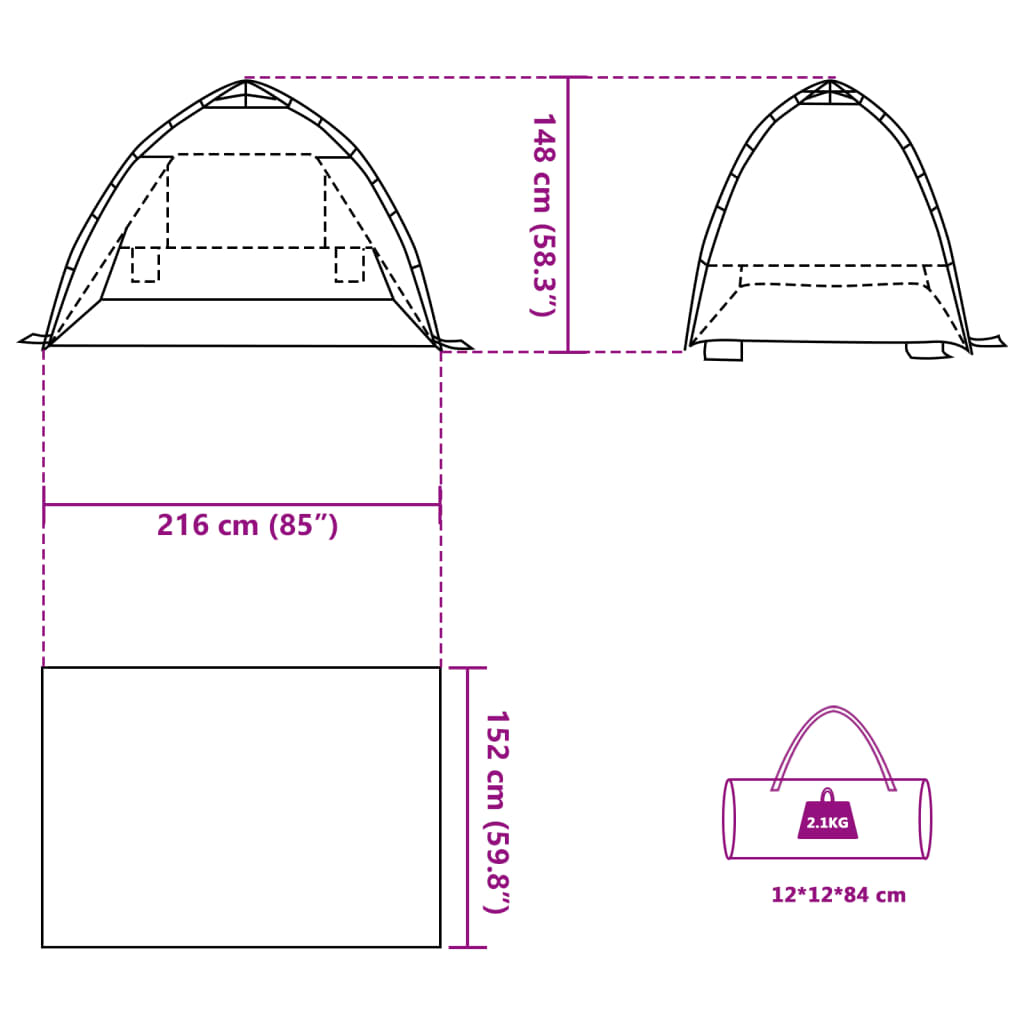 vidaXL Tente de plage 2 personnes libération rapide imperméable