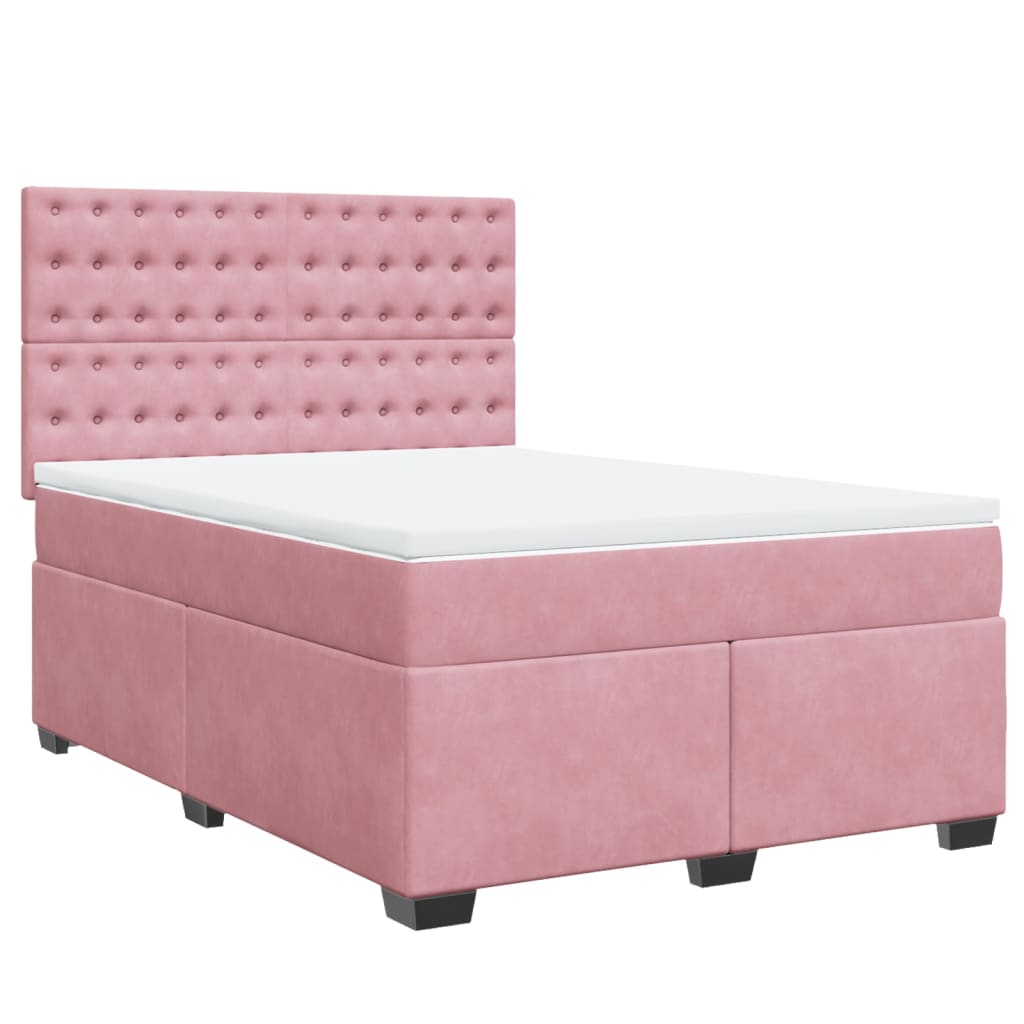 vidaXL Sommier à lattes de lit avec matelas Rose 140x200 cm Velours