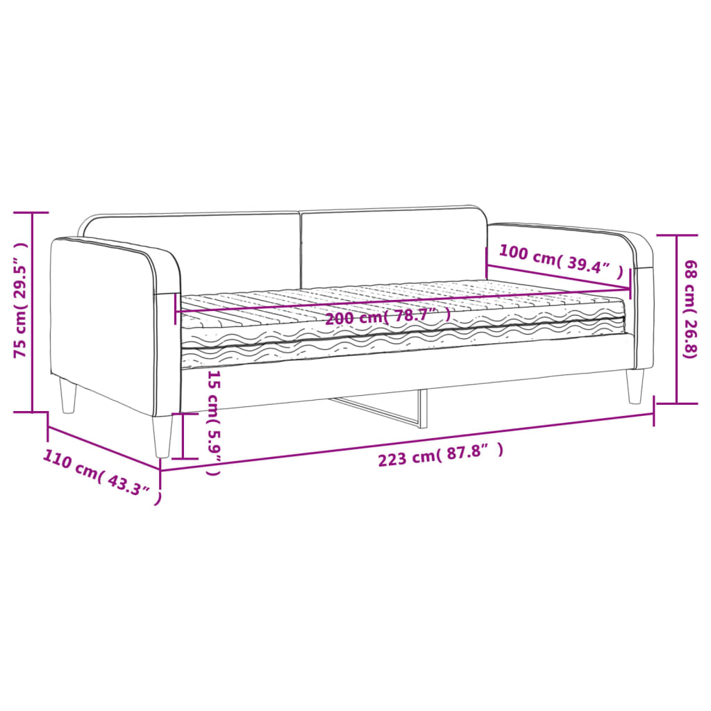 vidaXL Lit de jour avec matelas gris foncé 100x200 cm tissu