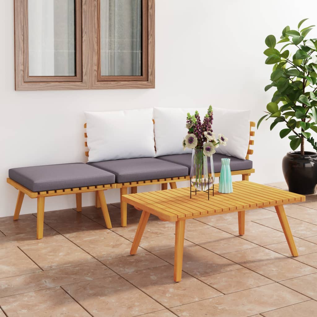 vidaXL Salon de jardin 4 pcs avec coussins Bois d'acacia solide