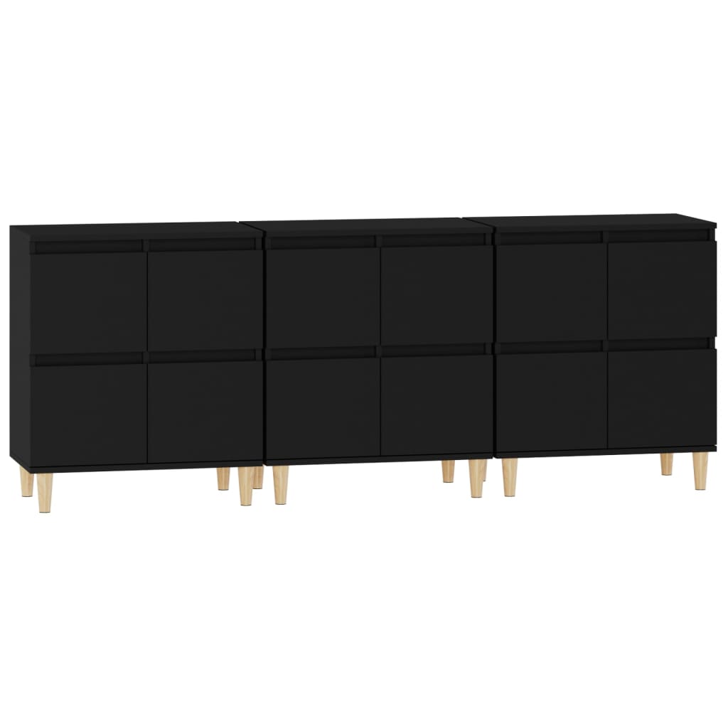 vidaXL Buffets 3 pcs noir 60x35x70 cm bois d'ingénierie