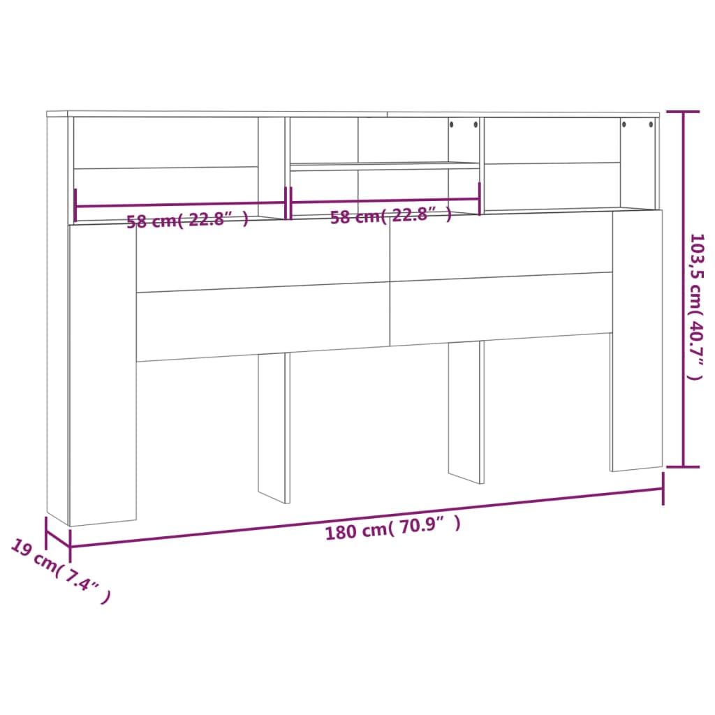 vidaXL Armoire de tête de lit chêne sonoma 180x19x103,5 cm