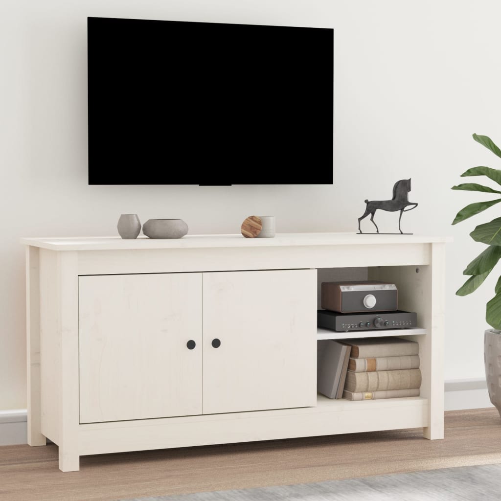 vidaXL Meuble TV Blanc 103x36,5x52 cm Bois de pin massif