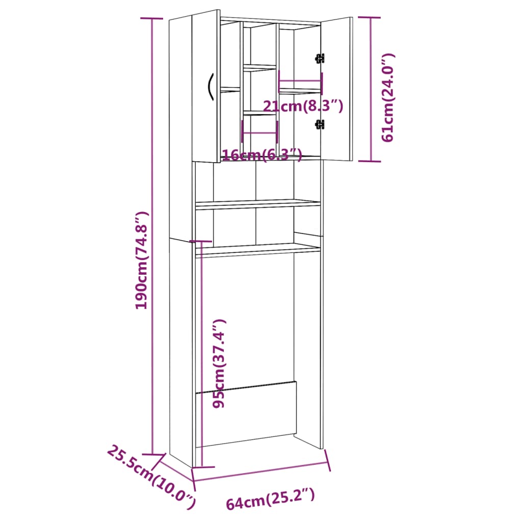 vidaXL Meuble pour machine à laver Chêne fumé 64x25,5x190 cm