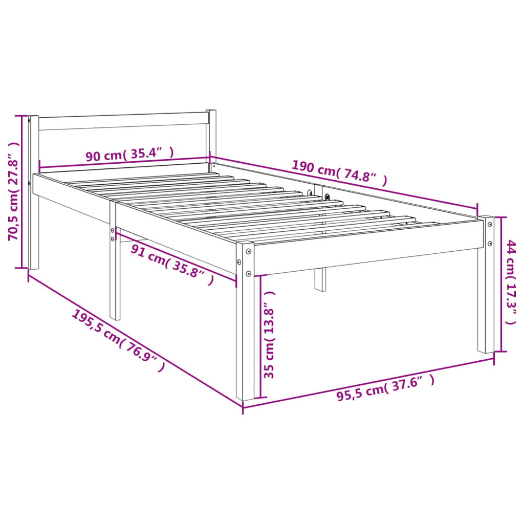 vidaXL Lit pour personne âgée 100x200 cm bois massif de pin