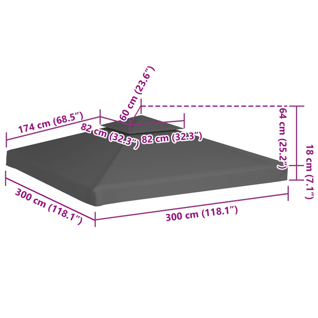 vidaXL Toile supérieure de belvédère 2 niveaux 310 g/m² 3x3 m Taupe