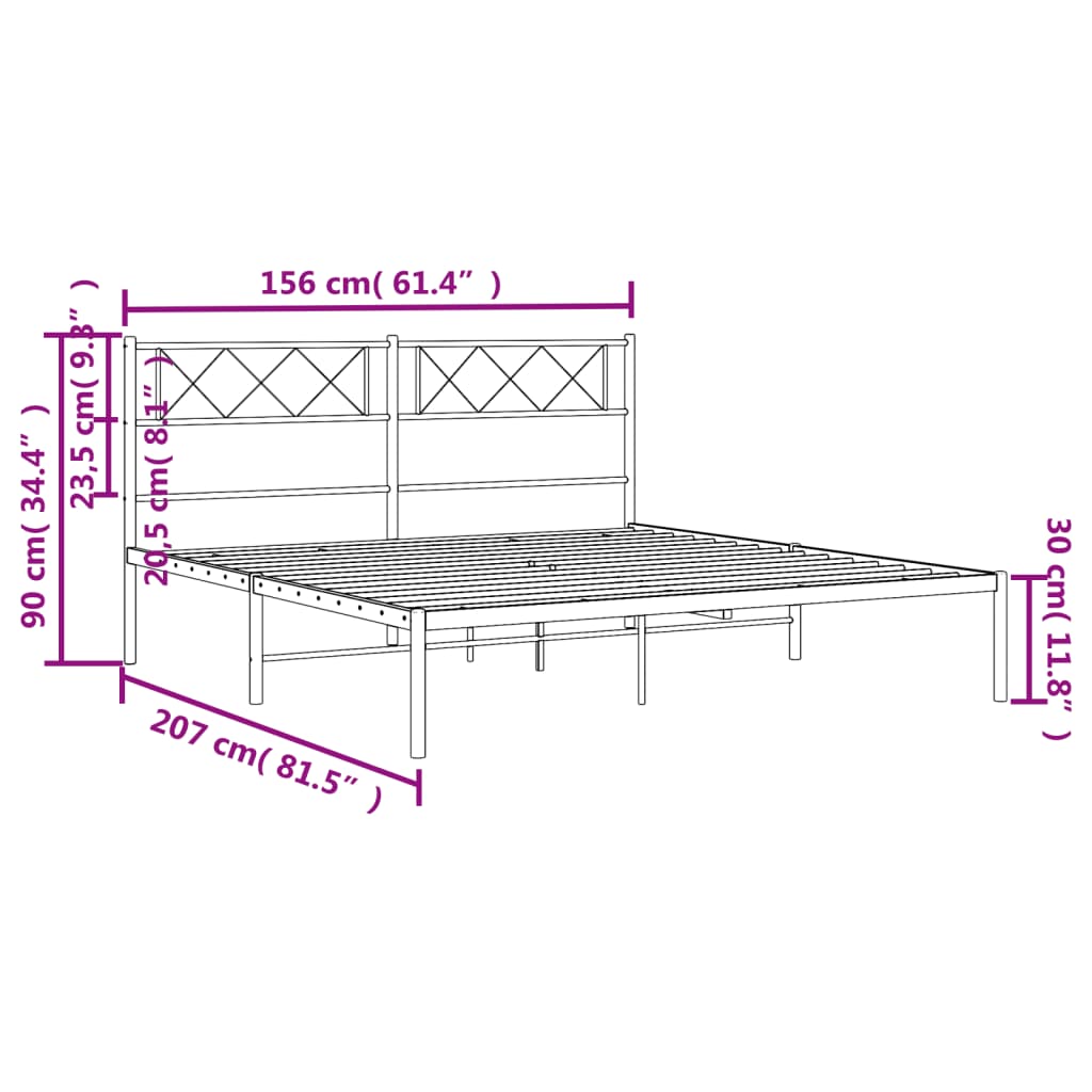 vidaXL Cadre de lit métal sans matelas avec tête de lit noir 150x200cm