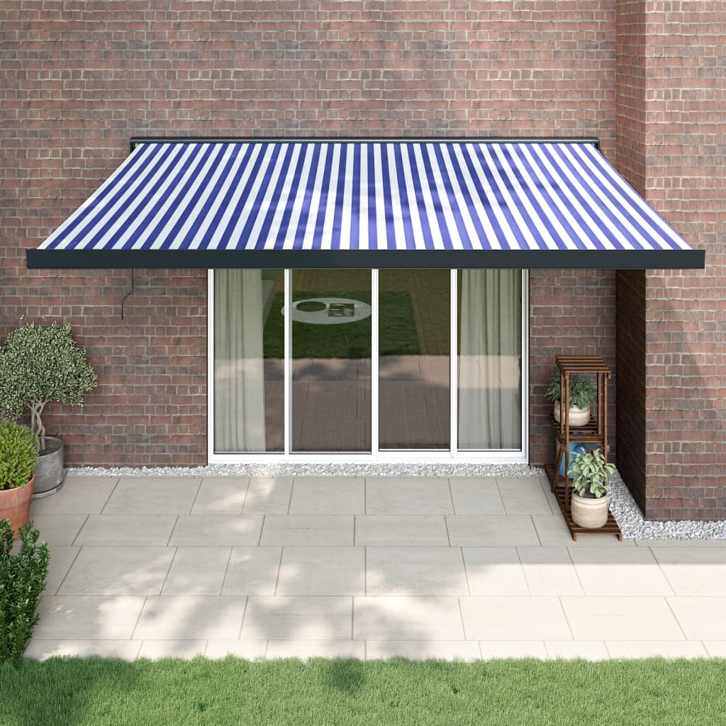 vidaXL Auvent rétractable bleu et blanc 4,5x3 m tissu et aluminium