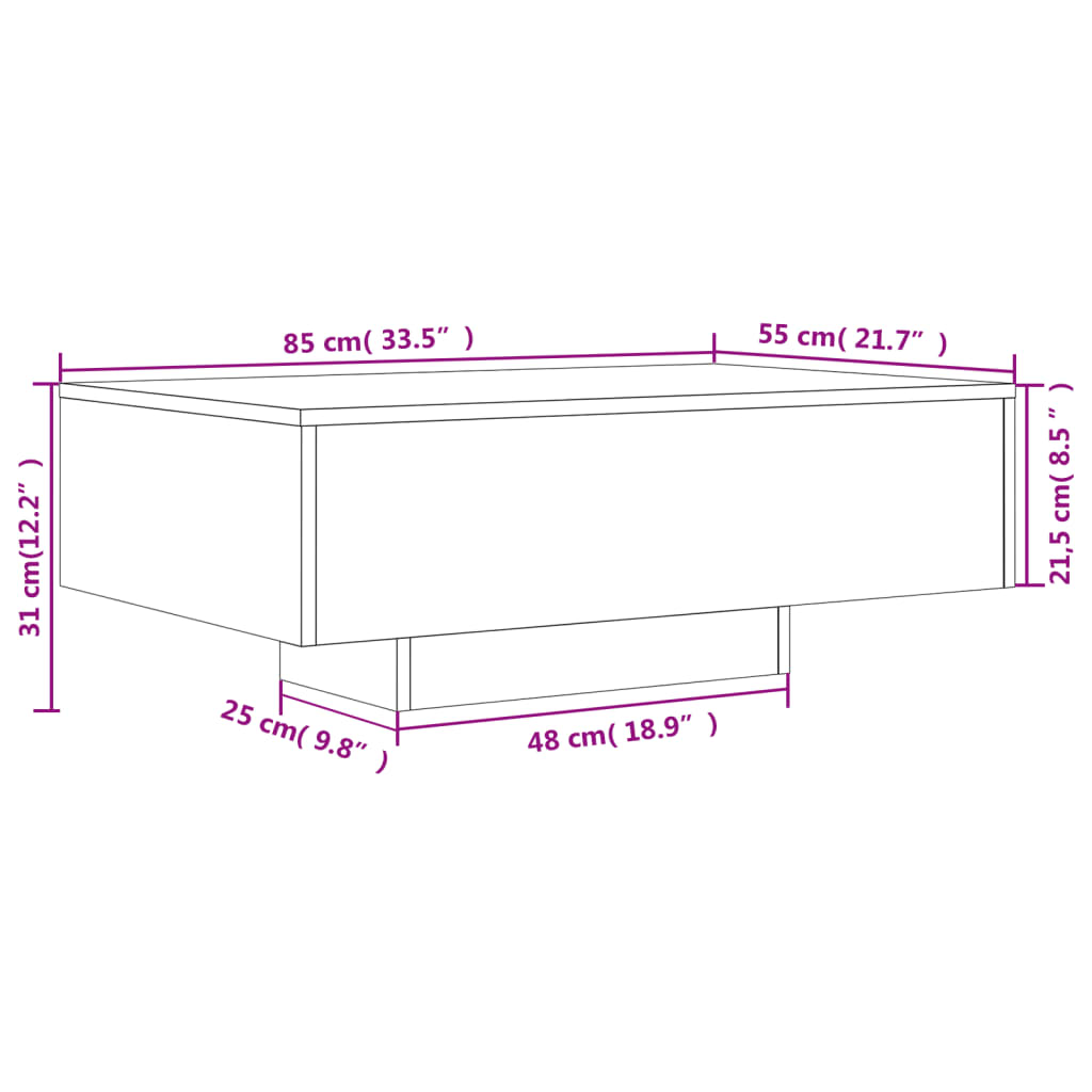 vidaXL Table basse avec lumières LED chêne fumé 85x55x31 cm