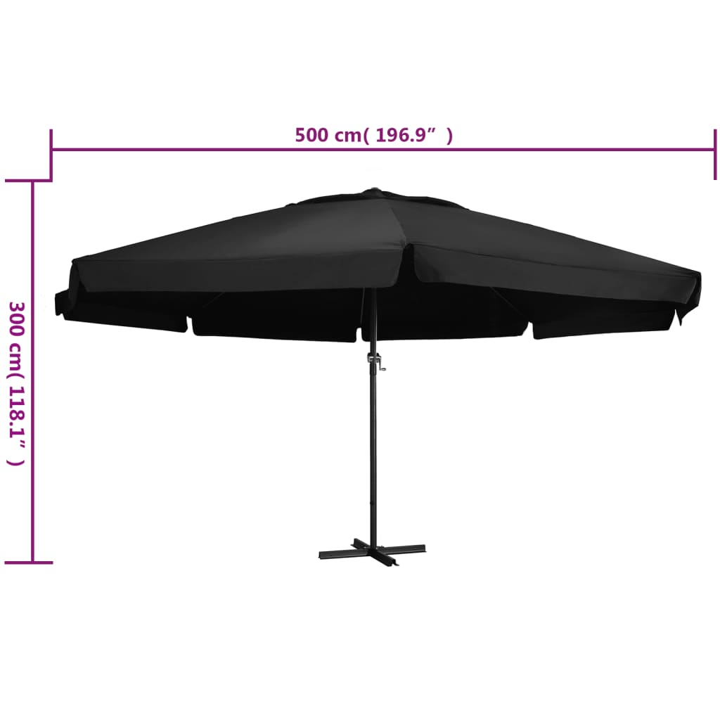 vidaXL Parasol de jardin avec mât en aluminium 500 cm noir