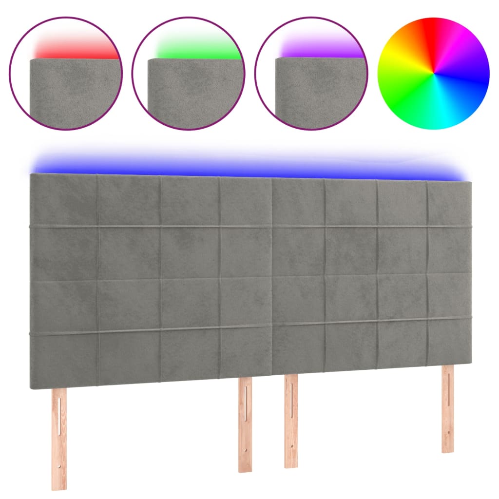 vidaXL Tête de lit à LED Gris clair 180x5x118/128 cm Velours