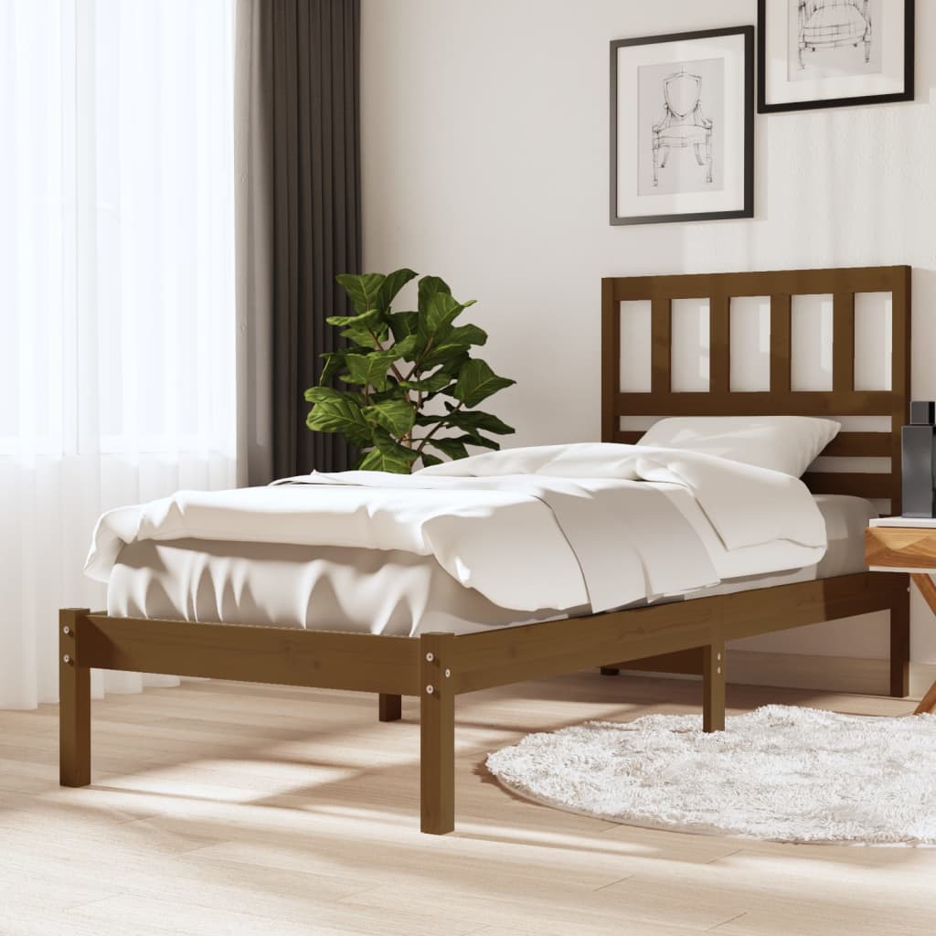 vidaXL Cadre de lit sans matelas marron miel 75x190 cm bois pin massif