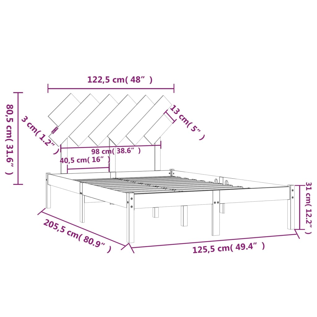 vidaXL Cadre de lit Blanc 120x200 cm Bois massif