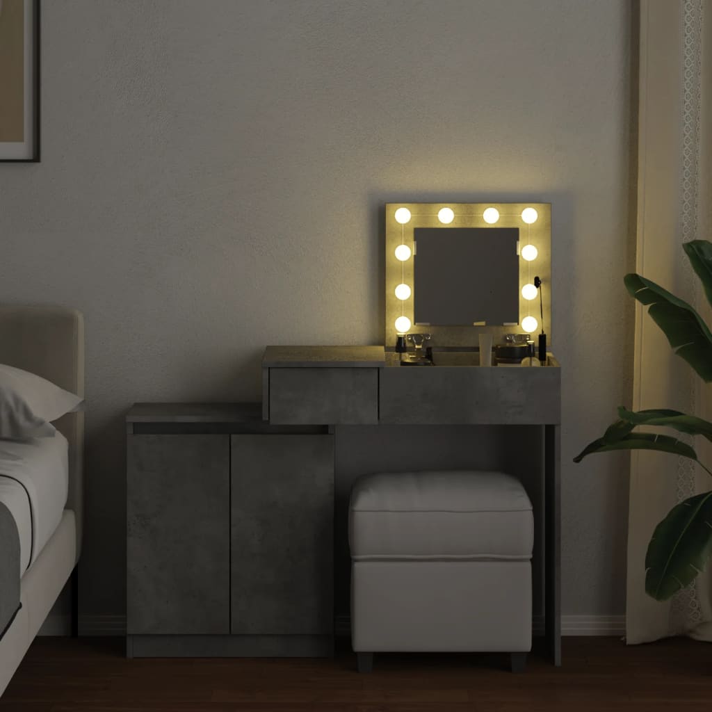 vidaXL Coiffeuse avec LED gris béton 115x37x110,5 cm