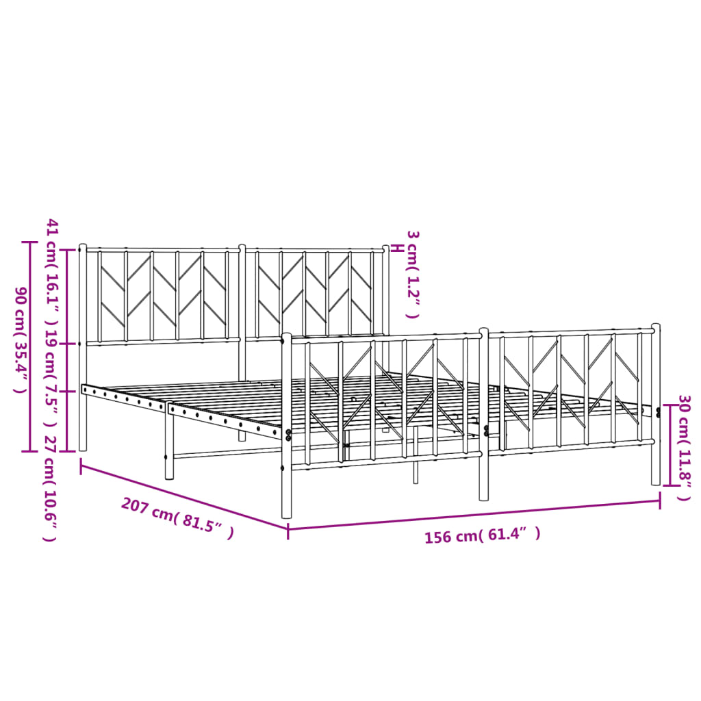 vidaXL Cadre de lit métal sans matelas avec pied de lit noir 150x200cm