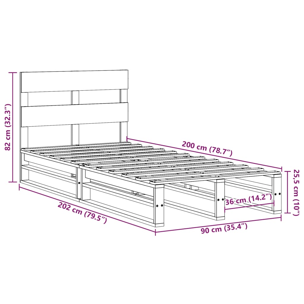 vidaXL Cadre de lit sans matelas blanc 90x200 cm bois de pin massif